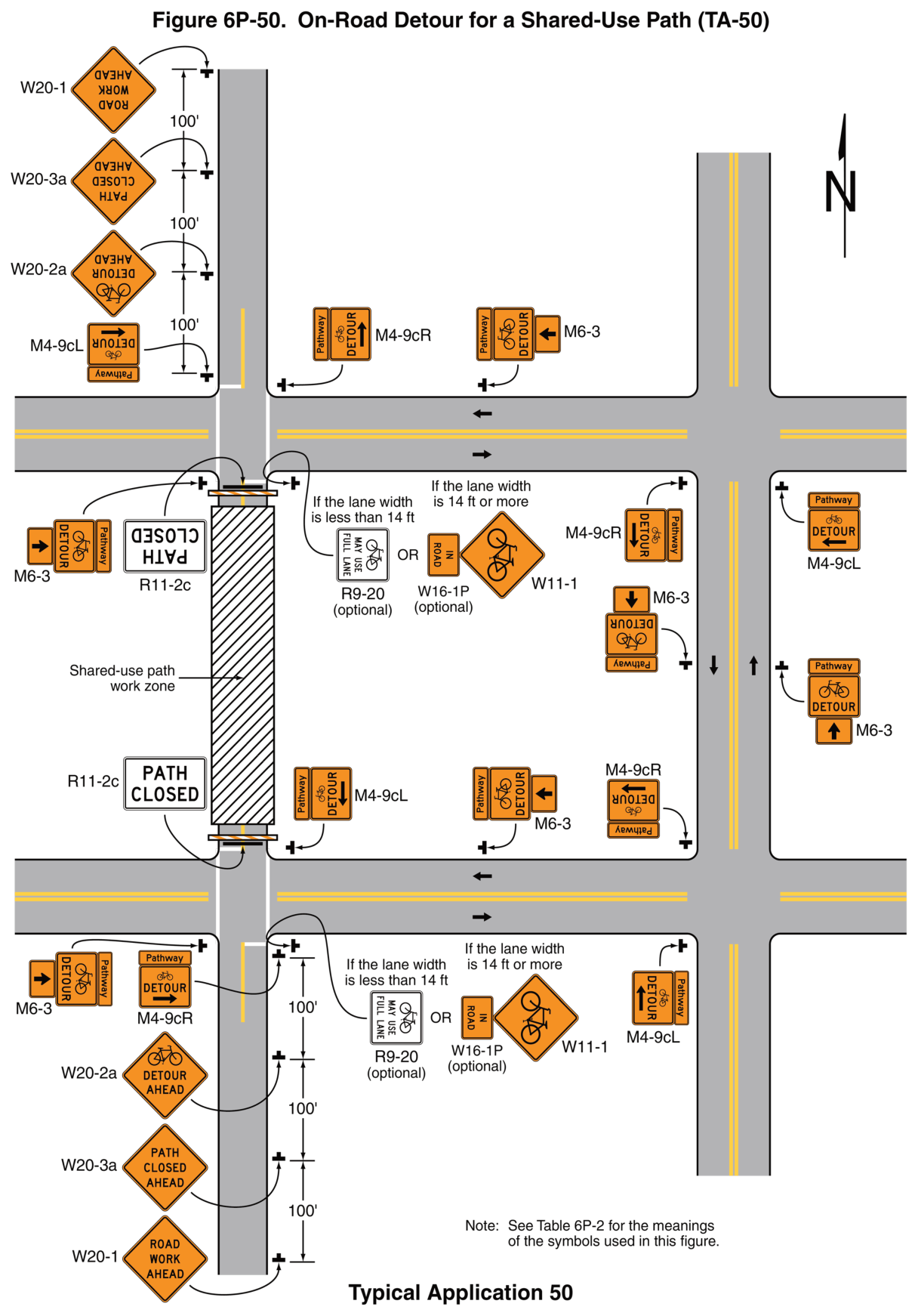 Figure 6P-50. On-Road Detour for a Shared-Use Path (TA-50)