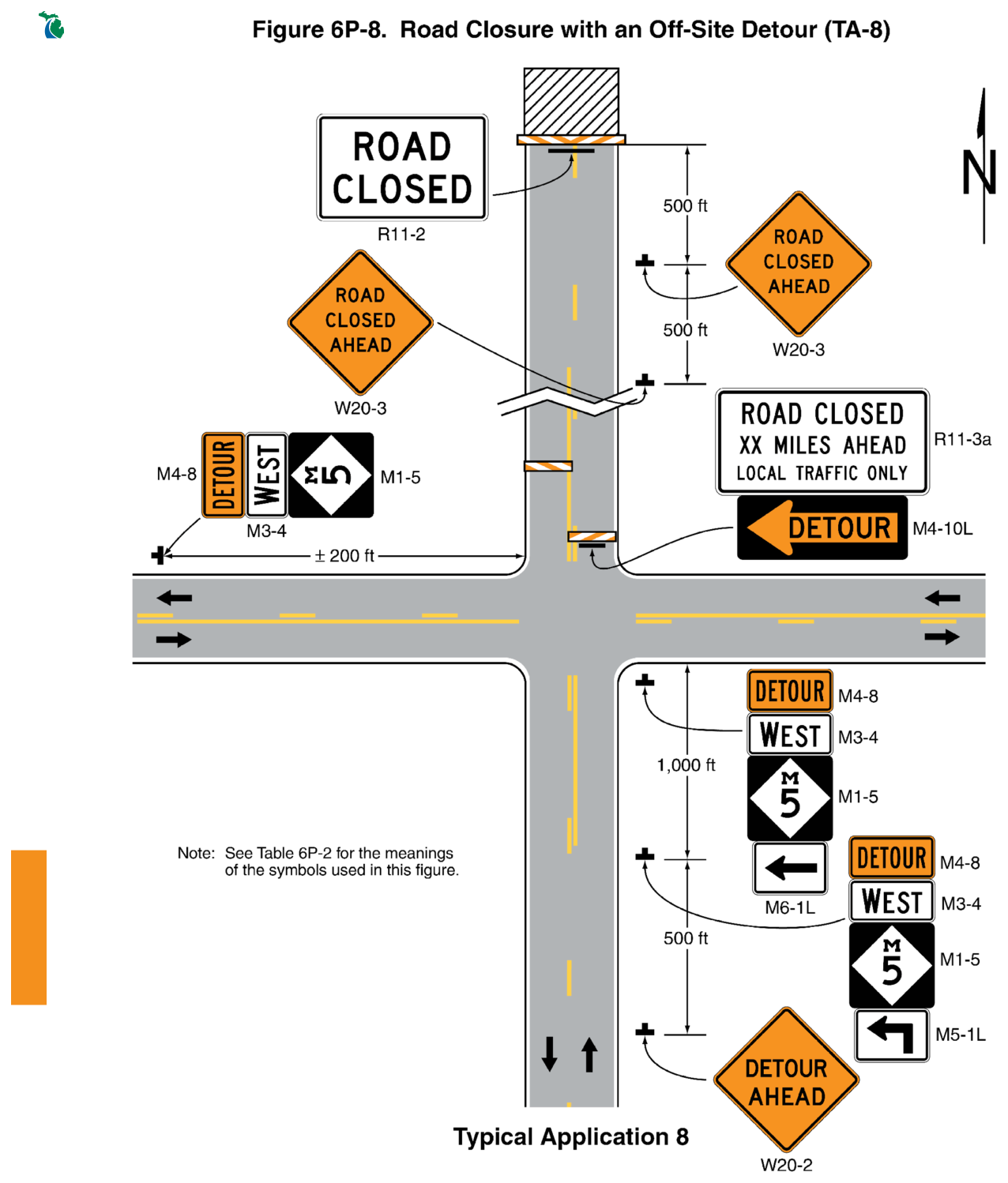 Figure 6P-8. Road Closure with an Off-Site Detour (TA-8)