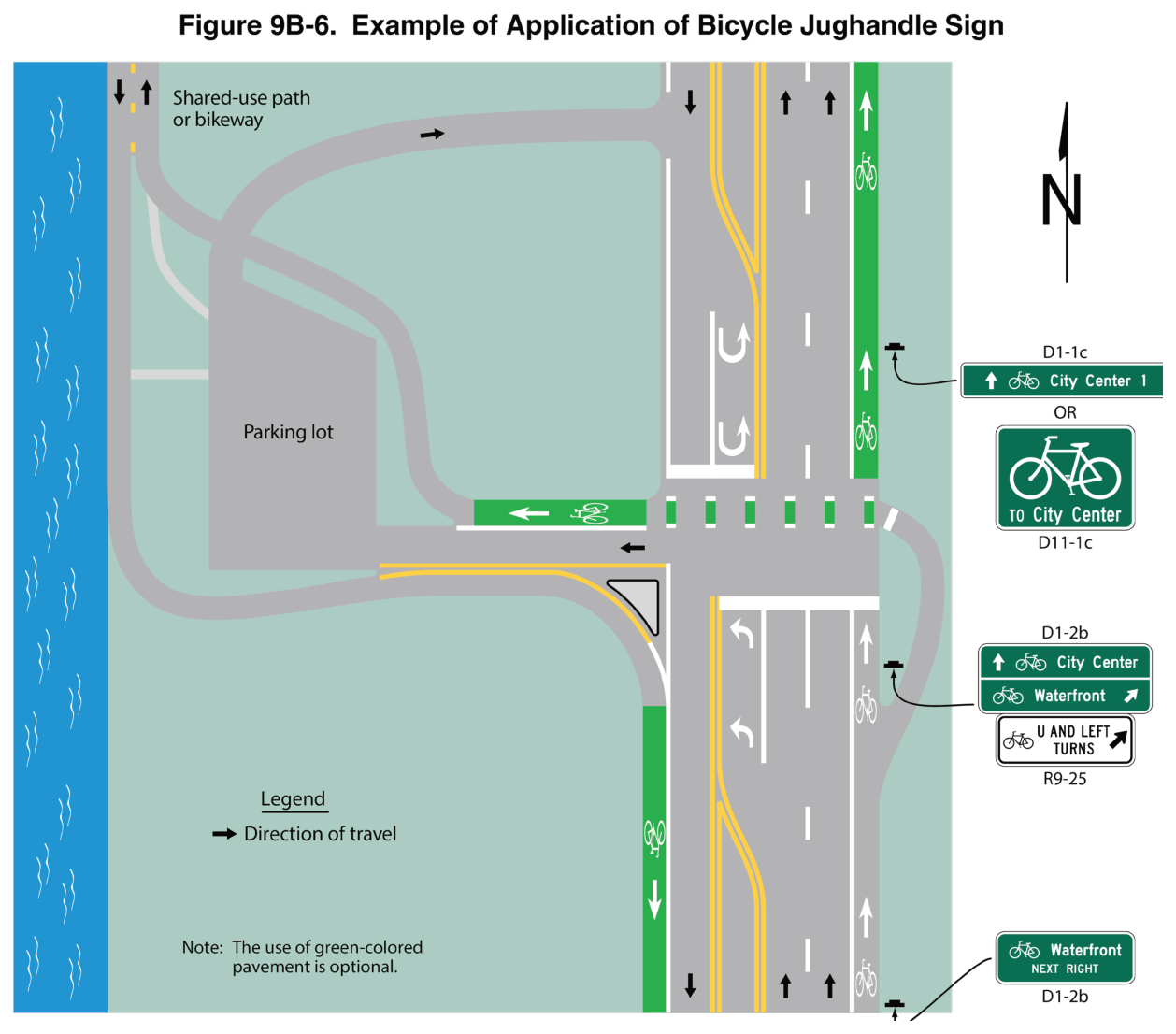 Figure 9B-6. Example of Application of Bicycle Jughandle Sign