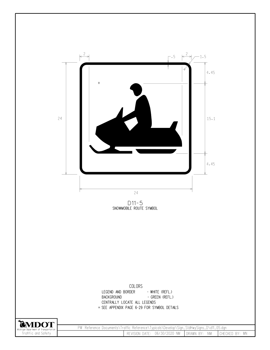 D11-5: Snowmobile Route Sign (design sheet)