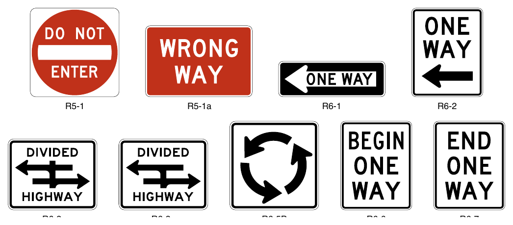 Figure 2B-13. DO NOT ENTER, WRONG WAY, ONE WAY, and Related Signs and Plaques