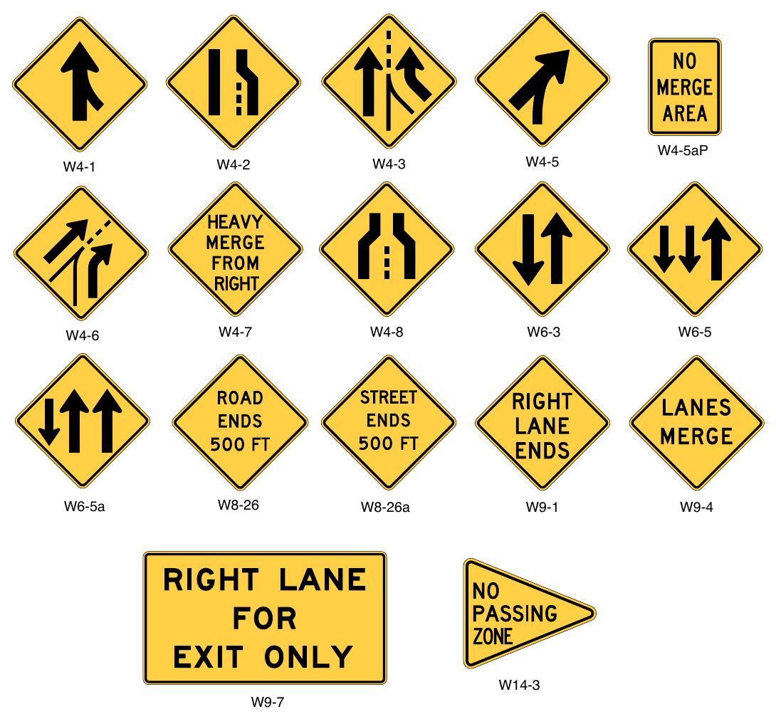 Figure 2C-11. Merging and Passing Signs and Plaques