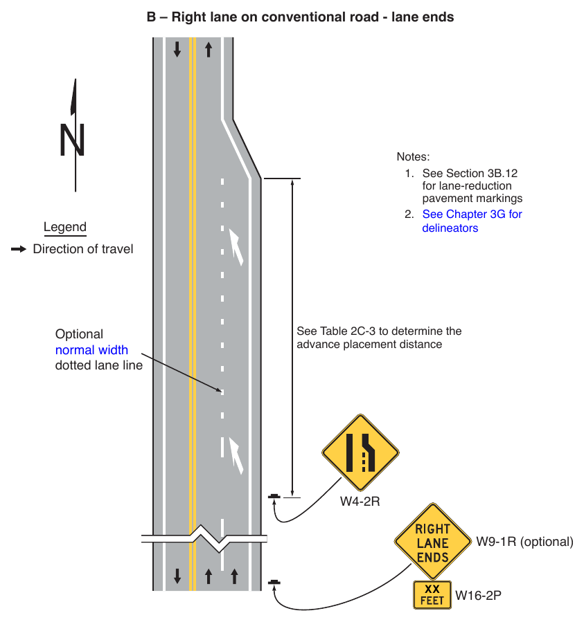 Figure 2C-13. Example Sequences for Lane Ends and Lane Merge Signs (Sheet 2 of 5)