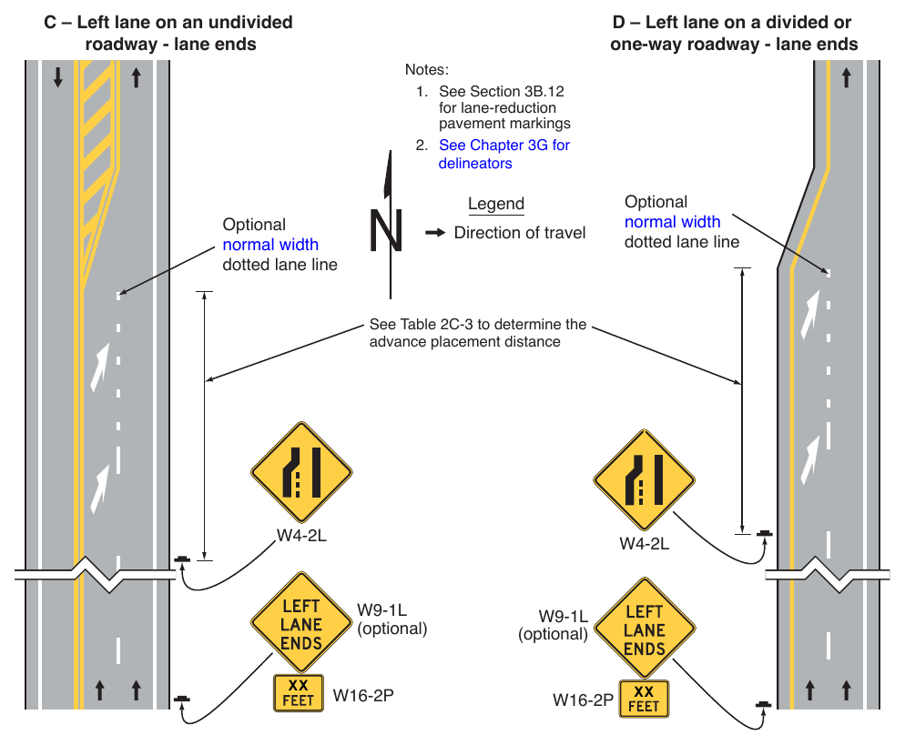 Figure 2C-13. Example Sequences for Lane Ends and Lane Merge Signs (Sheet 3 of 5)