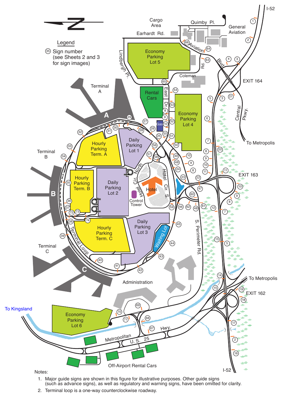 Figure 2D-39. Example of a System of Major Guide Signs for an Airport Roadway Network (Sheet 1 of 3)
