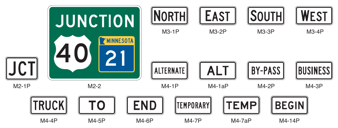 Figure 2D-5. Route Sign Auxiliary Plaques and Combination Junction Sign