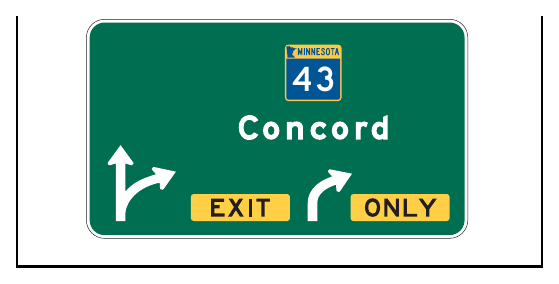 Figure 2E-43. (M) Example of a Partial-Width Overhead Arrow-per-Lane Guide Sign for Intermediate or Minor Interchanges