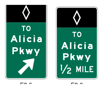 Figure 2G-12. Examples of Barrier-Mounted Guide Signs for an Intermediate Egress from Preferential Lanes