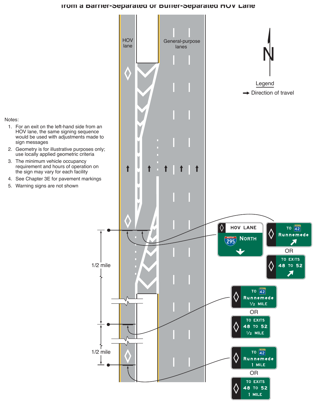 Figure 2G-13. Examples of Signs for an Intermediate Egress from a Barrier-Separated or Buffer-Separated HOV Lane