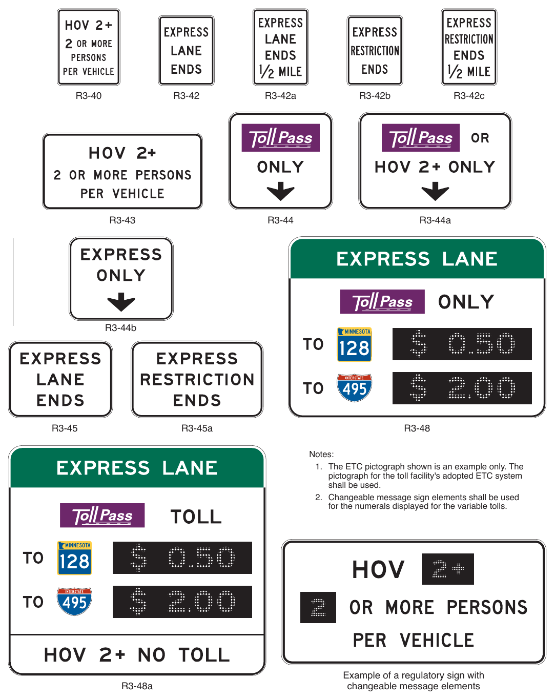 Figure 2G-18. Regulatory Signs for Managed Lanes