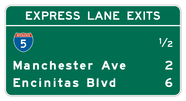 Figure 2G-25. Example of an Exit Destinations Sign for a Managed Lane