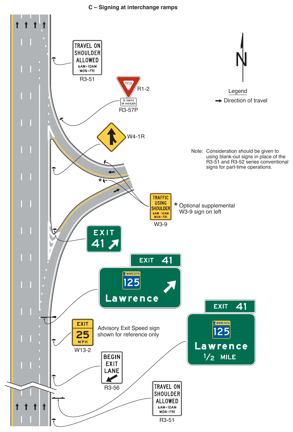 Figure 2G-32. Examples of Signing for Part-Time Travel on a Shoulder (Sheet 2 of 4)