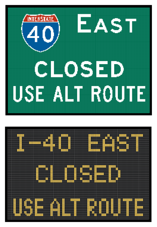 Figure 2L-1. Example of CMS Capability to Display Sign Legends Based on Pixel Pitch
