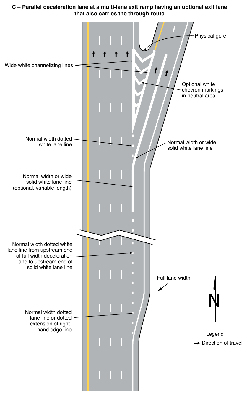 Figure 3B-9. Examples of Dotted Line and Channelizing Line Applications for Exit Ramp Markings (Sheet 2 of 2)