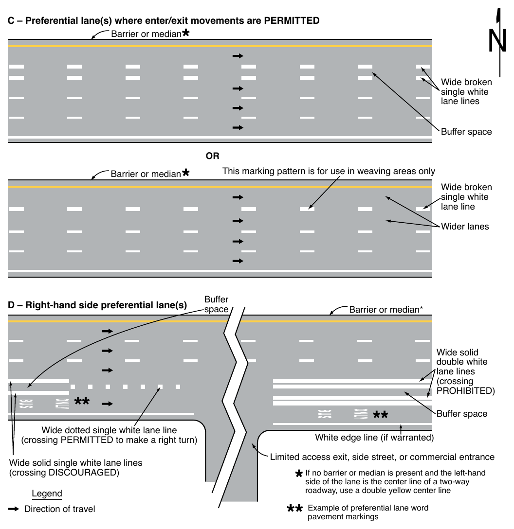 Figure 3E-2. Markings for Buffer-Separated Preferential Lanes (Sheet 2 of 2)