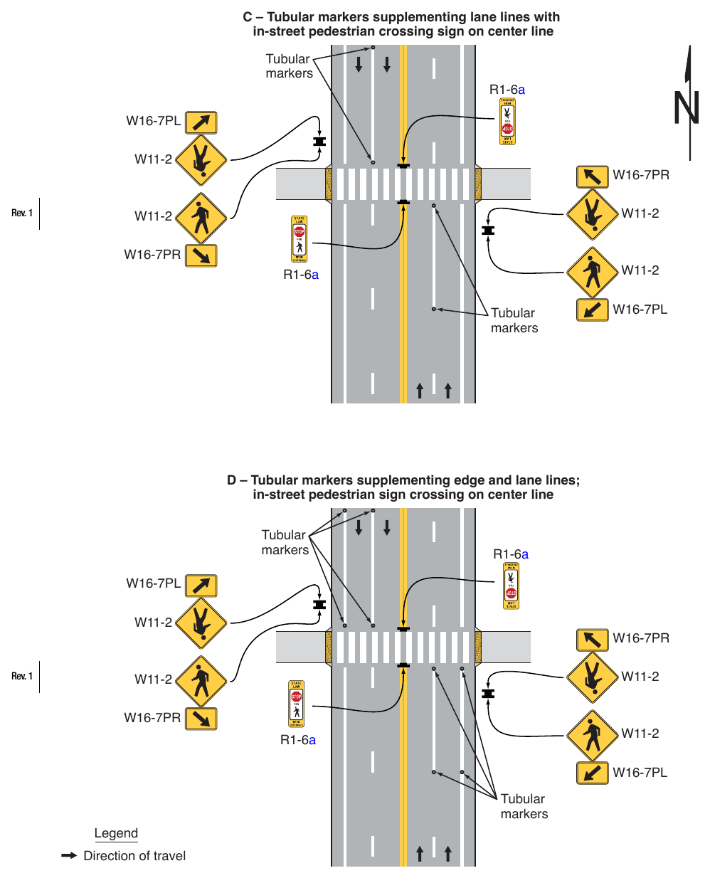 Figure 3I-1. Examples of Tubular Markers Supplementing Pavement Markings in Advance of an Unsignalized Crosswalk (Sheet 2 of 2)