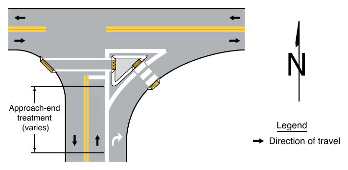 Figure 3J-1. Example of Markings for an Approach-End Treatment to an Island