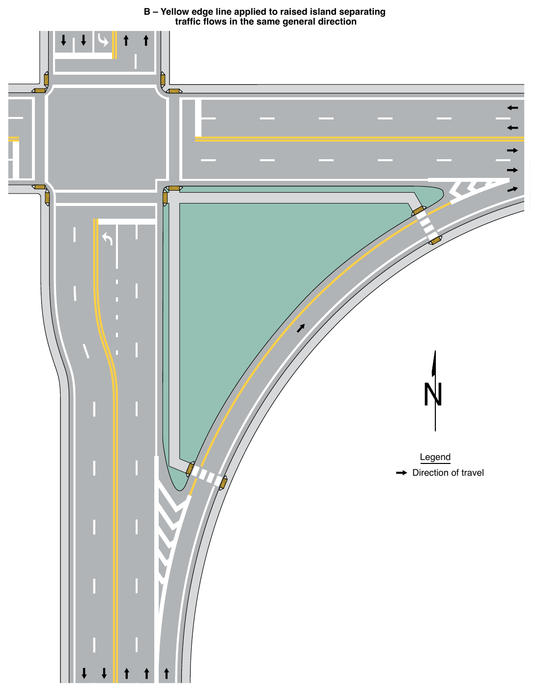Figure 3J-4. Examples of Pavement Markings for Raised Islands (Sheet 2 of 2)