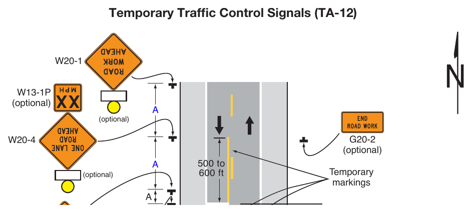 Figure 6P-12. Lane Closure on a Two-Lane Road Using Temporary Traffic Control Signals (TA-12)