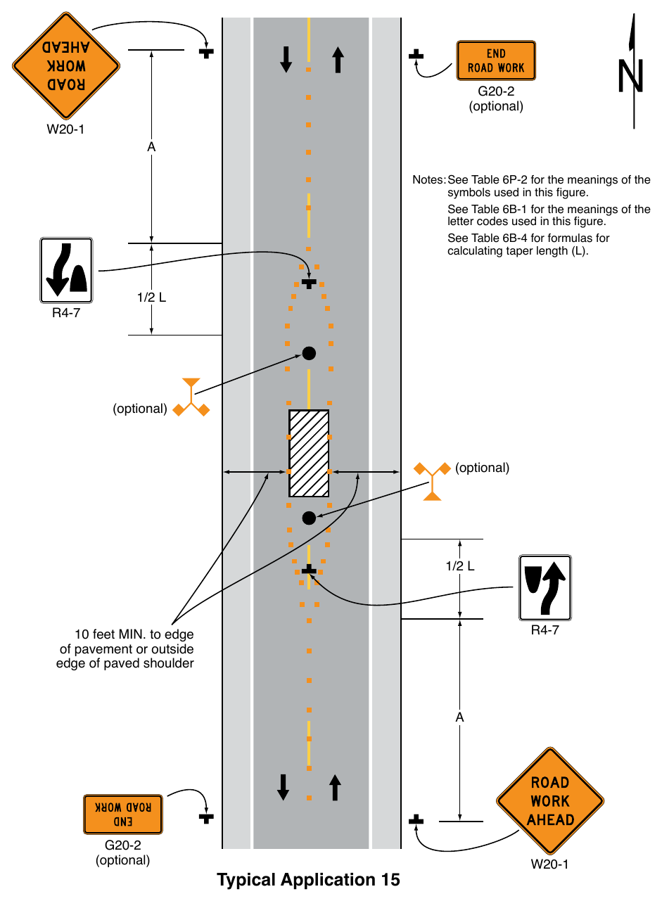 Figure 6P-15. Work in the Center of a Road with Low Traffic Volumes (TA-15)
