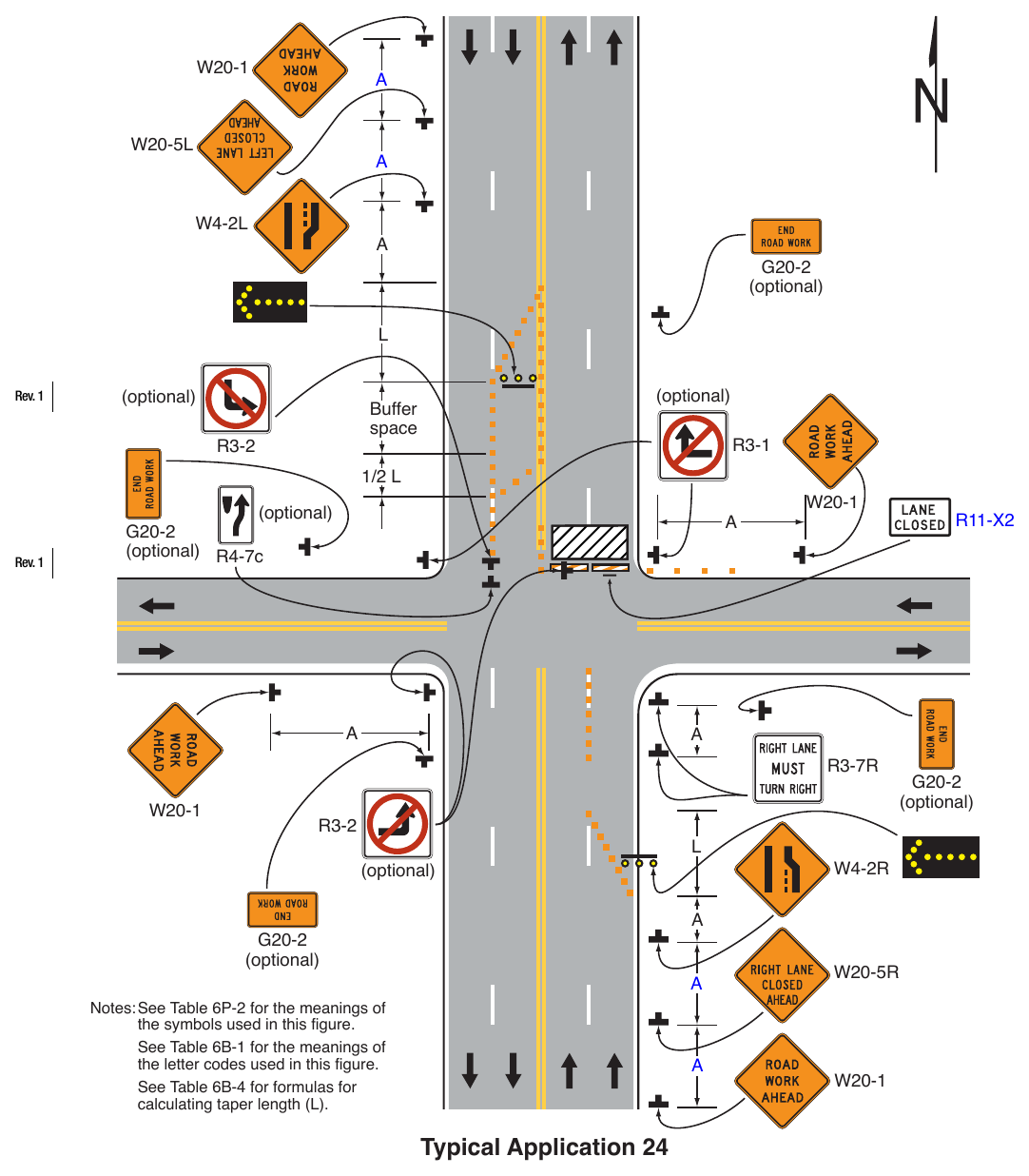 Figure 6P-24. Half Road Closure on the Far Side of an Intersection (TA-24)