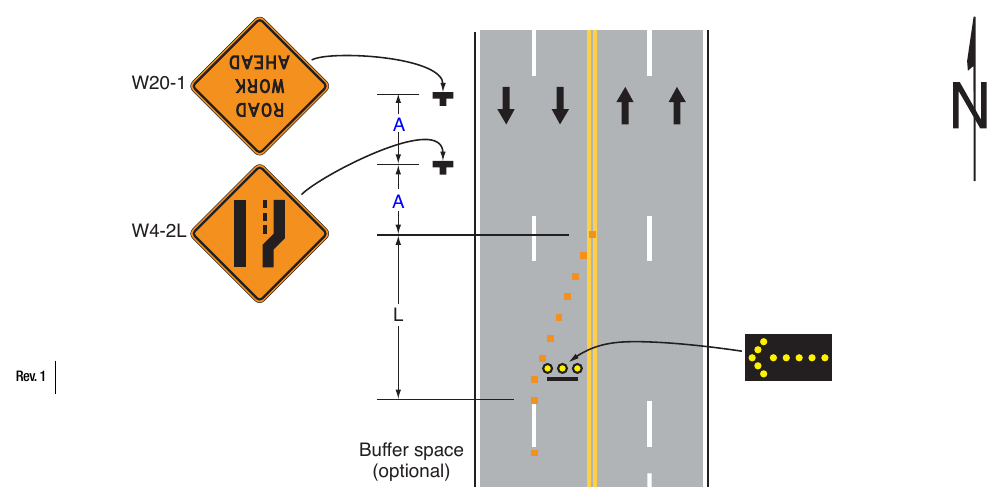 Figure 6P-31. Lane Closure on a Street with Uneven Directional Volumes (TA-31)