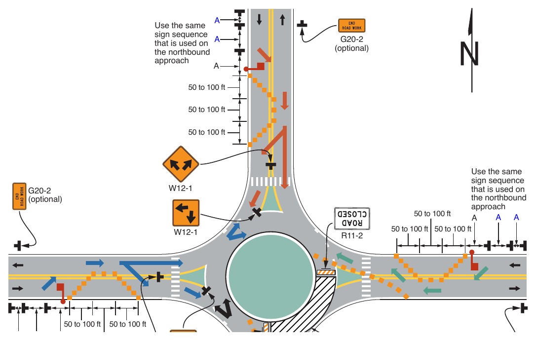 Figure 6P-53. Flagging Operation on a Single-Lane Circular Intersection (TA-53)
