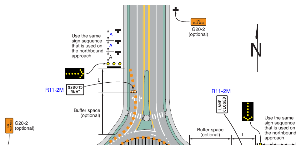 Figure 6P-54. Inside Lane Closure on a Multi-Lane Circular Intersection (TA-54)