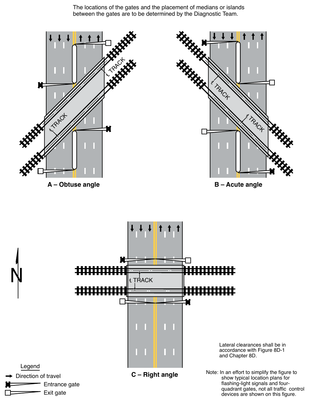 Figure 8D-2. Examples of Location Plan for Flashing-Light Signals and Four-Quadrant Gates