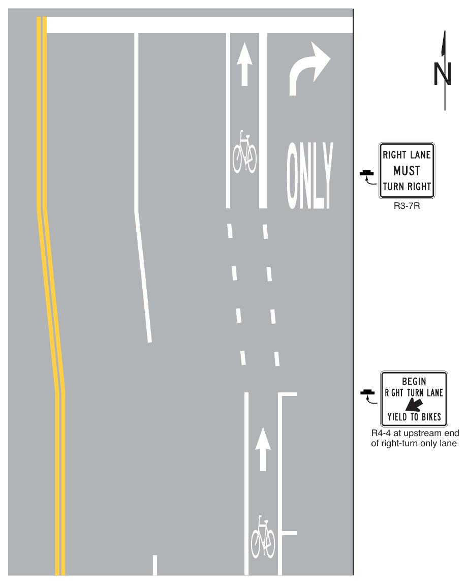 Figure 9E-3. Examples of Bicycle Lane Markings on an Approach to an Intersection (Sheet 2 of 3)