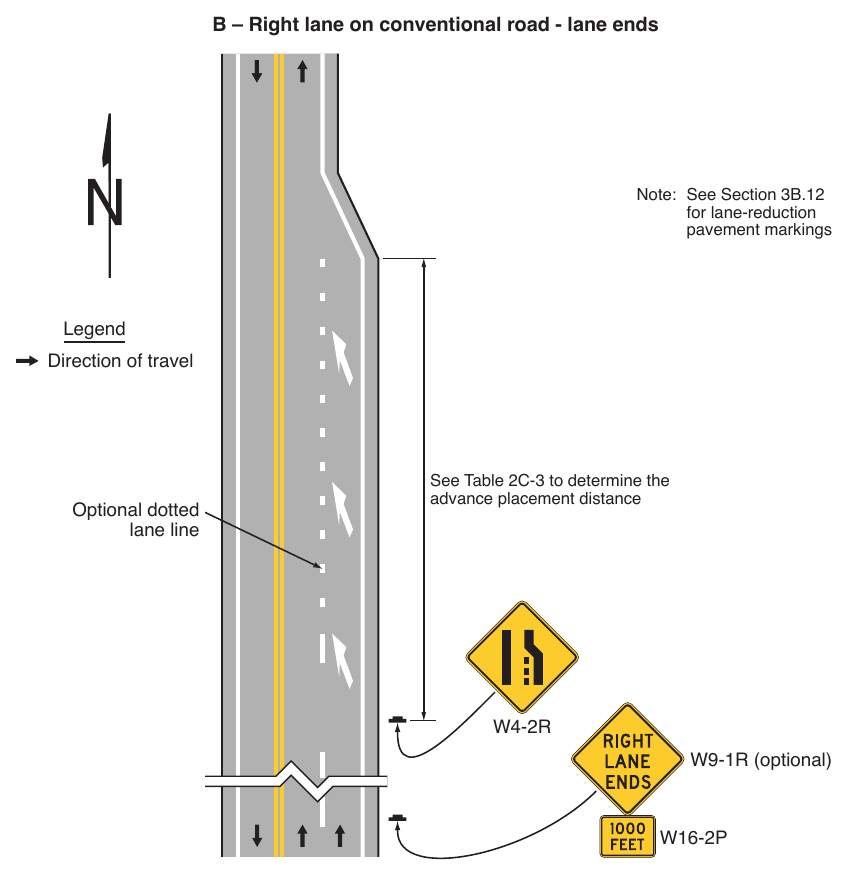 Figure 2C-13. Example Sequences for Lane Ends and Lane Merge Signs (Sheet 2 of 5)