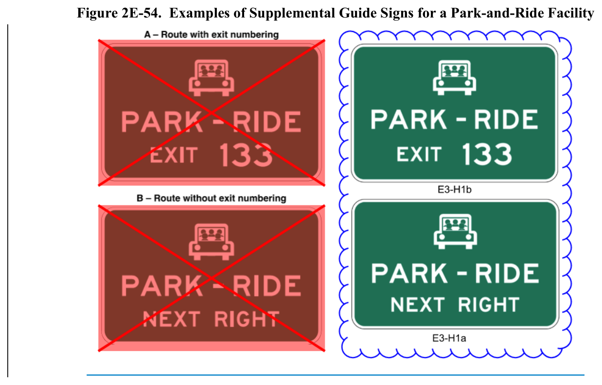 Figure 2E-54. Examples of Supplemental Guide Signs for a Park-and-Ride Facility