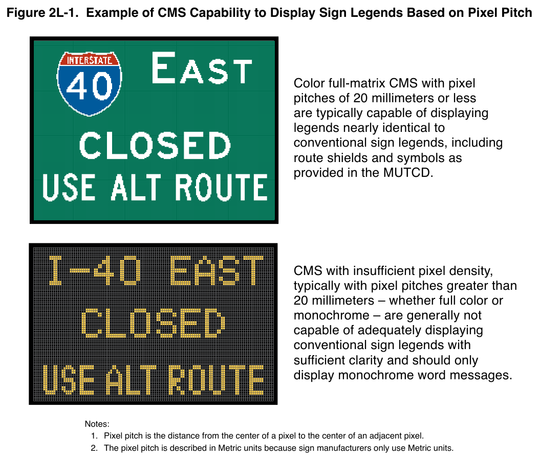 Figure 2L-1. Example of CMS Capability to Display Sign Legends Based on Pixel Pitch