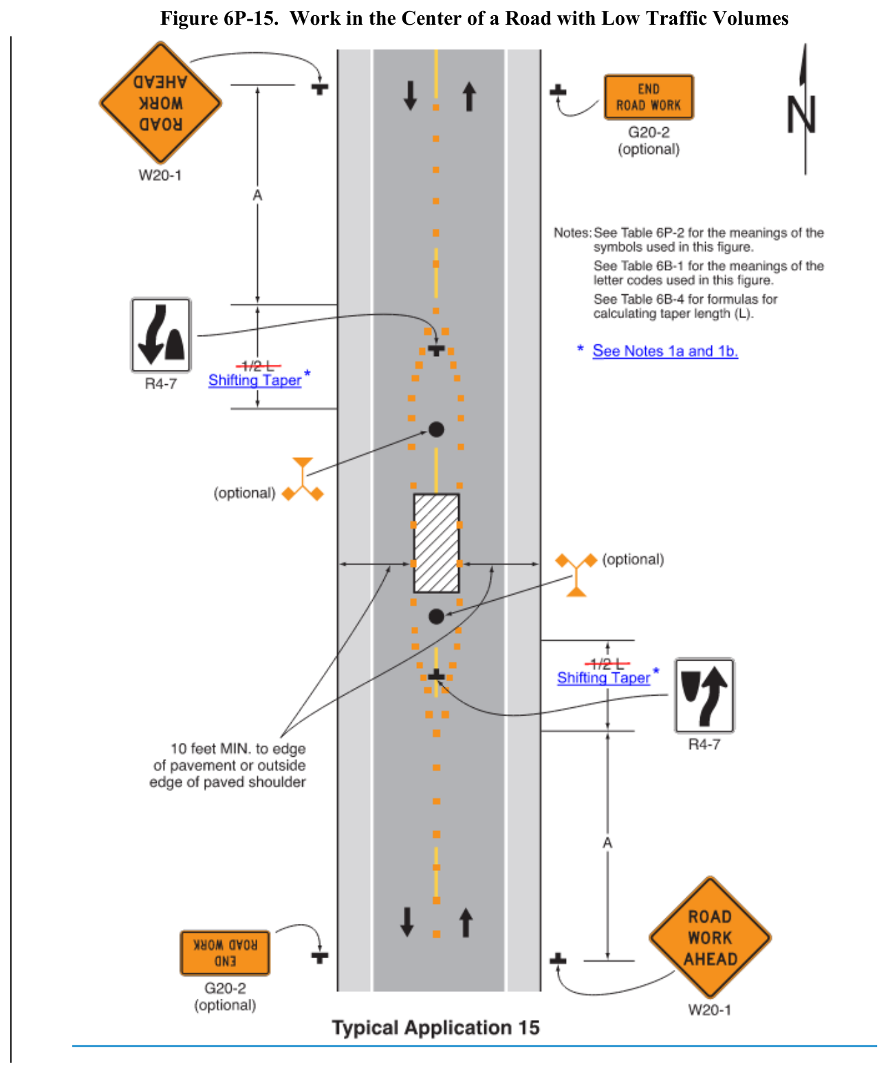 Figure 6P-15. Work in the Center of a Road with Low Traffic Volumes t