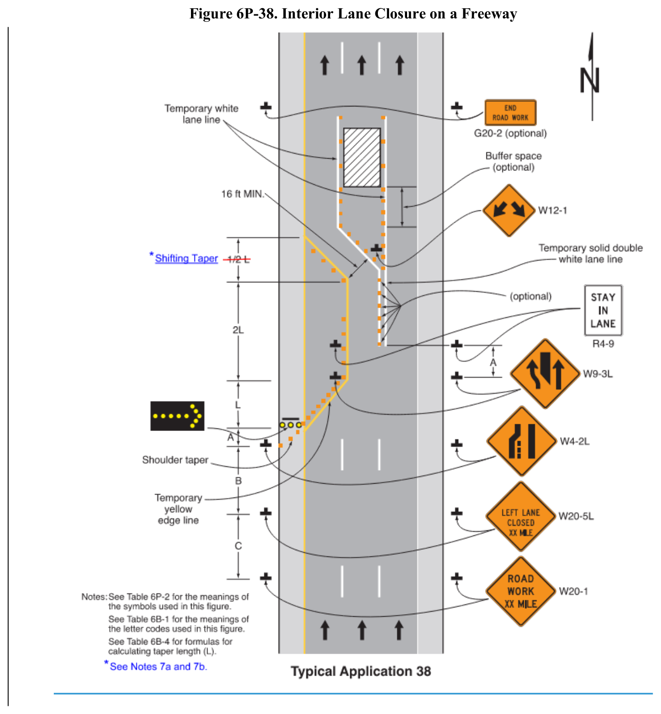 Figure 6P-38. Interior Lane Closure on a Freeway t t t
