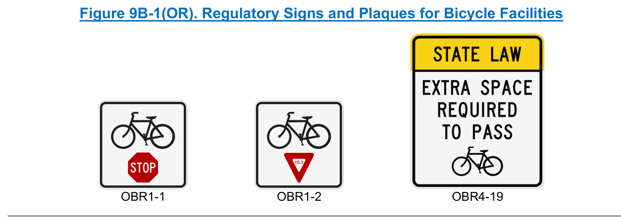 Figure 9B-1(OR). Regulatory Signs and Plaques for Bicycle Facilities