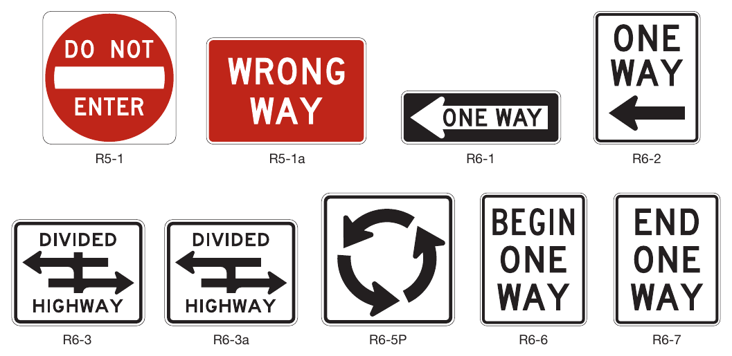 Figure 2B-13. DO NOT ENTER, WRONG WAY, ONE WAY, and Related Signs and Plaques