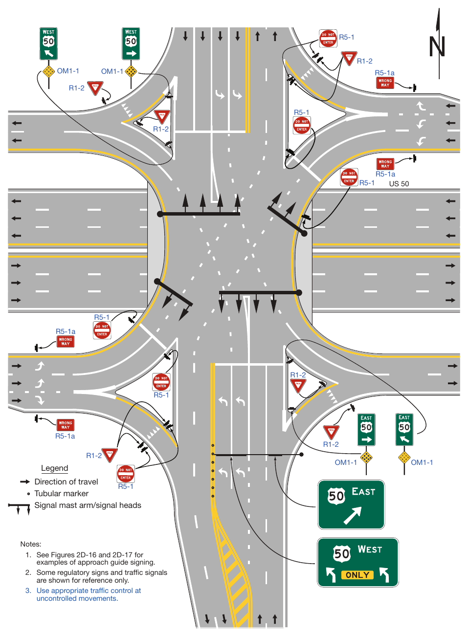 Figure 2D-22. Example of Crossroad Intersection Guide Signs for a Single-Point Urban Interchange
