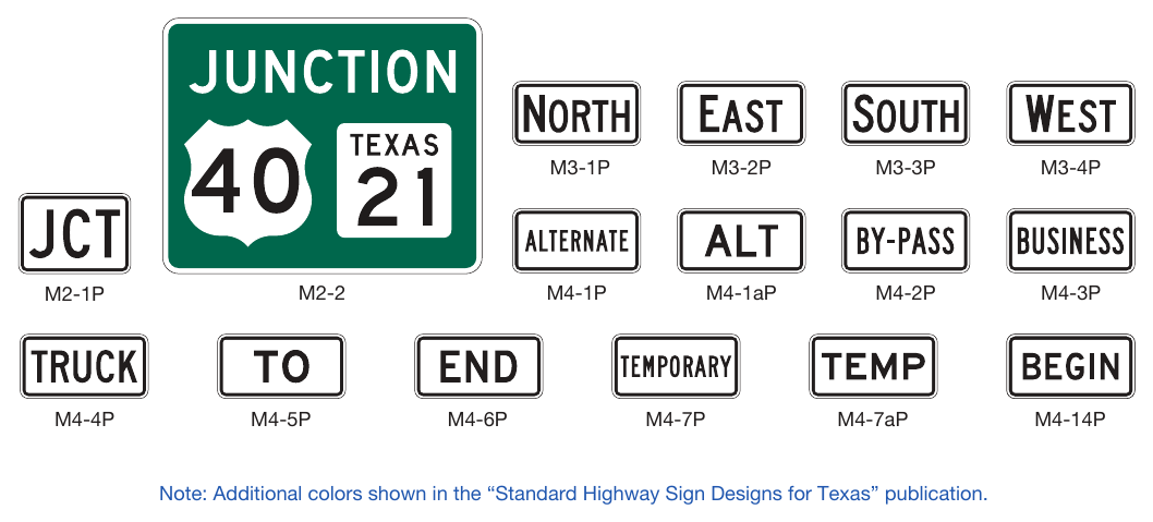 Figure 2D-5. Route Sign Auxiliary Plaques and Combination Junction Sign