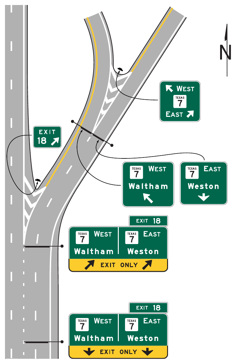 Figure 2E-25. Examples of Signing for an Interchange Exit Ramp with a Downstream Split (Sheet 2 of 2)