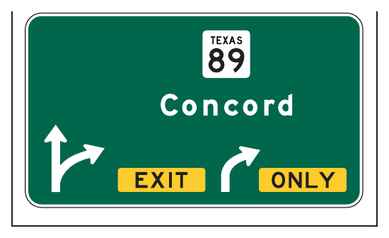 Figure 2E-43. Example of a Partial-Width Overhead Arrow-per-Lane Guide Sign for Intermediate or Minor Interchanges