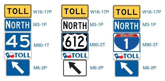 Figure 2F-4A. (TX) Examples of TOLL Route Small Sign Assemblies
