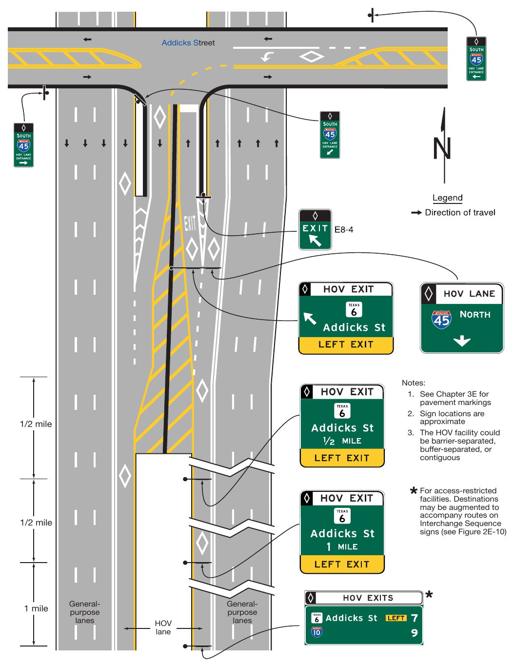 Figure 2G-16. Examples of Guide Signs for Direct HOV Lane Entrance and Exit Ramps