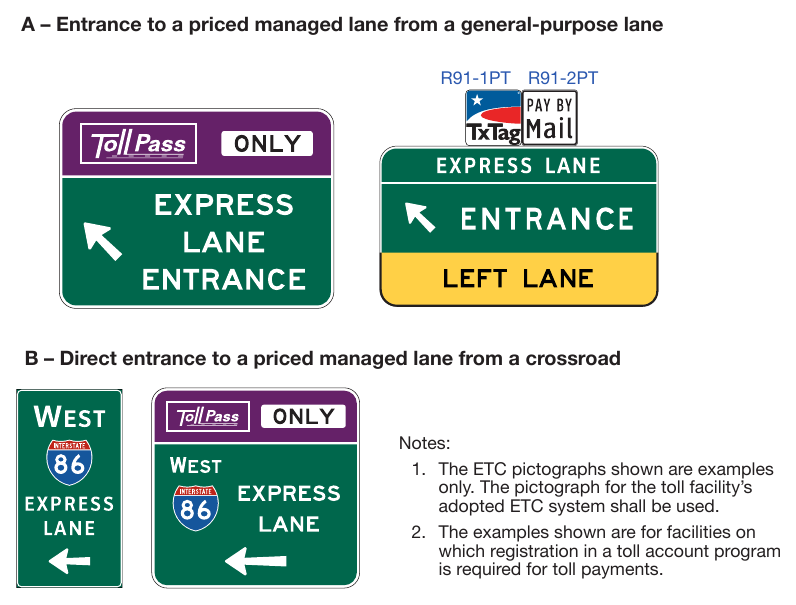 Figure 2G-19. Examples of Guide Signs for Entrances to Priced Managed Lanes