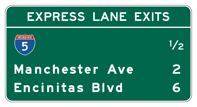 Figure 2G-25. Example of an Exit Destinations Sign for a Managed Lane