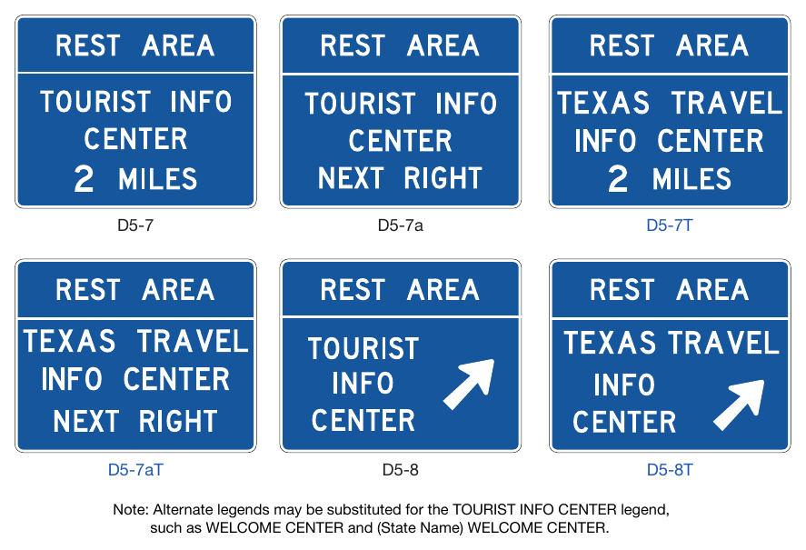 Figure 2I-7. Examples of Tourist Information and Welcome Center Signs