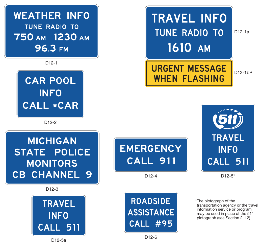 Figure 2I-8. Radio, Telephone, and Carpool Information Signs