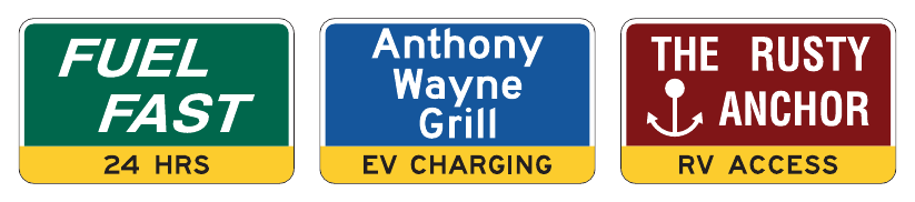 Figure 2J-4. Examples of Supplemental Messages on Business Identification Sign Panels