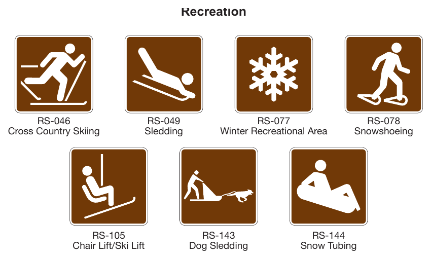 Figure 2M-10. Recreational and Cultural Interest Area Symbol Signs for Winter Recreation