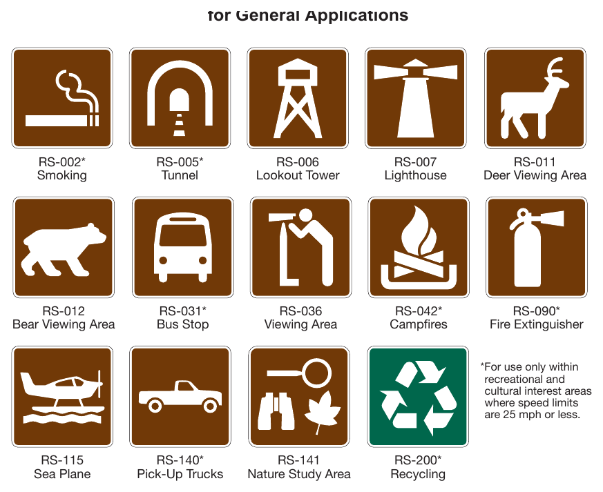 Figure 2M-5. Recreational and Cultural Interest Area Symbol Signs for General Applications